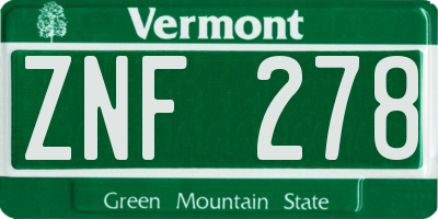 VT license plate ZNF278
