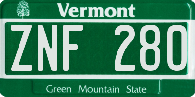 VT license plate ZNF280