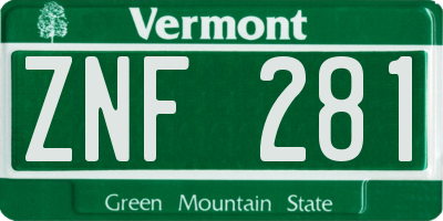 VT license plate ZNF281