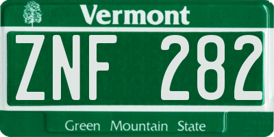 VT license plate ZNF282