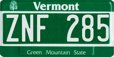VT license plate ZNF285