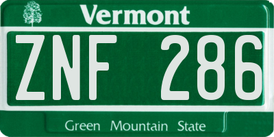 VT license plate ZNF286