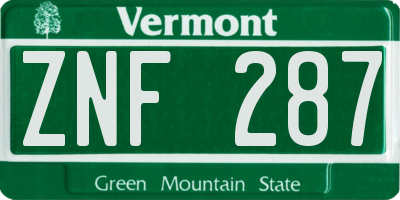 VT license plate ZNF287