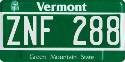 VT license plate ZNF288