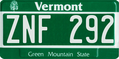VT license plate ZNF292