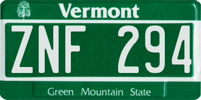 VT license plate ZNF294