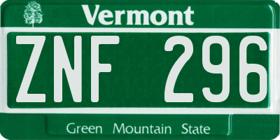 VT license plate ZNF296