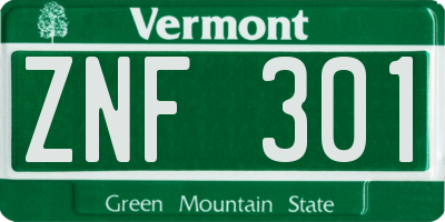 VT license plate ZNF301