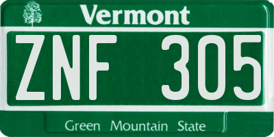 VT license plate ZNF305