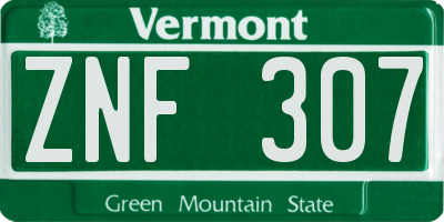 VT license plate ZNF307