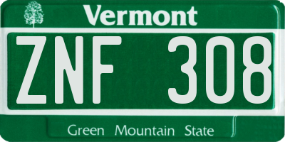 VT license plate ZNF308
