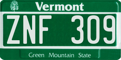 VT license plate ZNF309