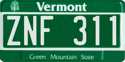 VT license plate ZNF311