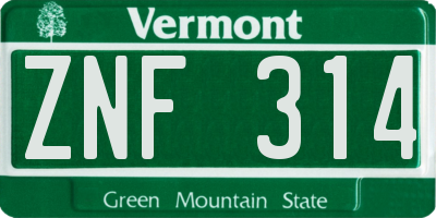 VT license plate ZNF314