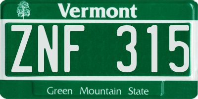 VT license plate ZNF315