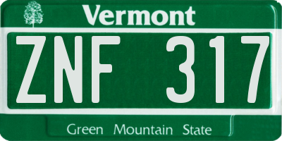 VT license plate ZNF317