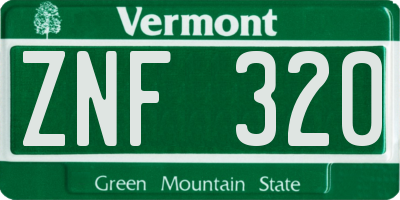 VT license plate ZNF320