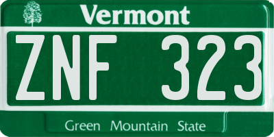 VT license plate ZNF323