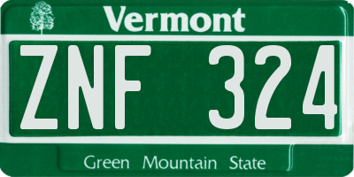 VT license plate ZNF324