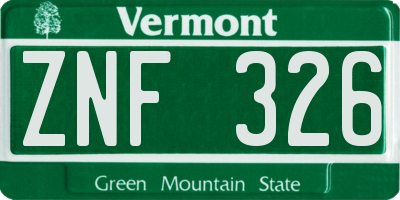 VT license plate ZNF326