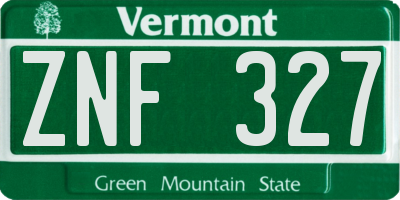 VT license plate ZNF327