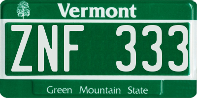 VT license plate ZNF333