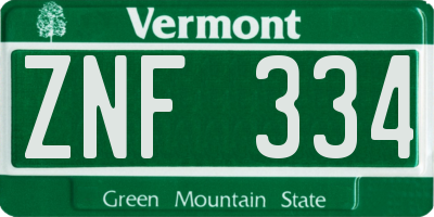VT license plate ZNF334