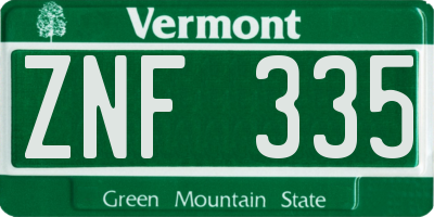VT license plate ZNF335