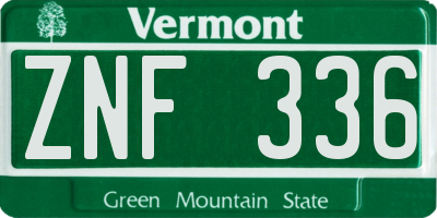 VT license plate ZNF336