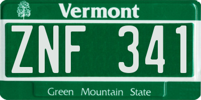 VT license plate ZNF341