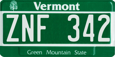 VT license plate ZNF342