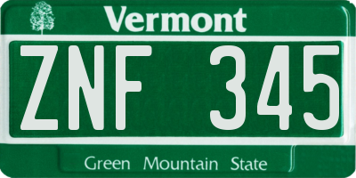 VT license plate ZNF345