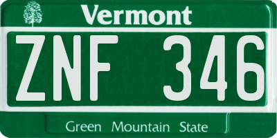 VT license plate ZNF346