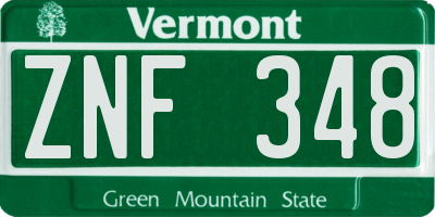 VT license plate ZNF348