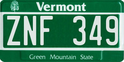VT license plate ZNF349