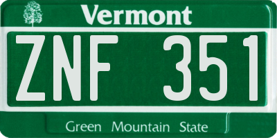 VT license plate ZNF351