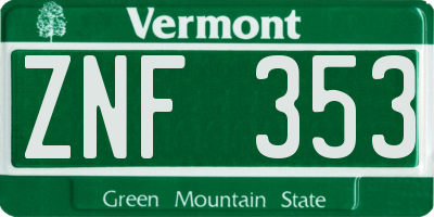 VT license plate ZNF353