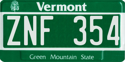 VT license plate ZNF354