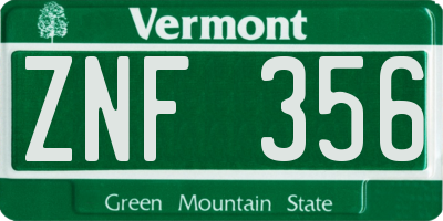 VT license plate ZNF356