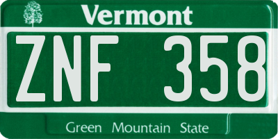 VT license plate ZNF358