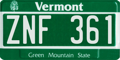 VT license plate ZNF361