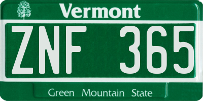 VT license plate ZNF365
