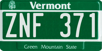 VT license plate ZNF371