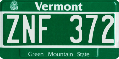 VT license plate ZNF372