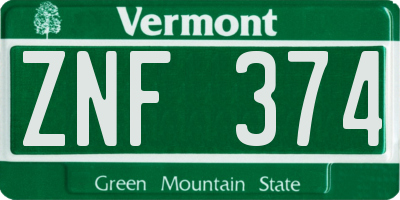 VT license plate ZNF374