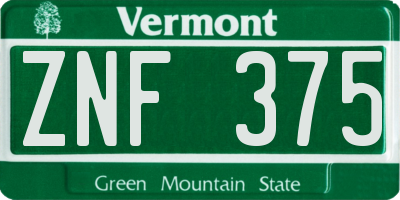 VT license plate ZNF375