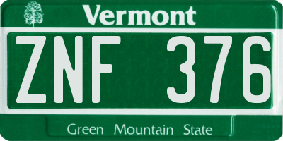 VT license plate ZNF376