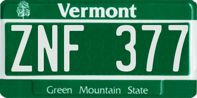 VT license plate ZNF377