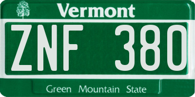 VT license plate ZNF380