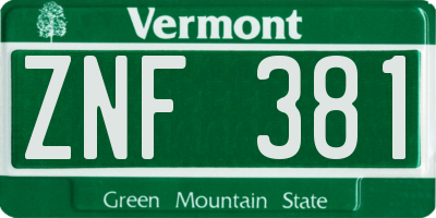 VT license plate ZNF381